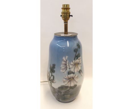A Royal Copenhagen table lamp, decorated with white flowers and foliage, 30cm high Condition Report: Available upon request