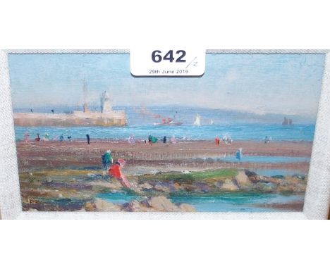 SCOTTISH SCHOOL Figures before a lighthouse, oil on board, 10 x 16cm and BRITISH SCHOOL Profile portrait, pencil sketch, 8 x 