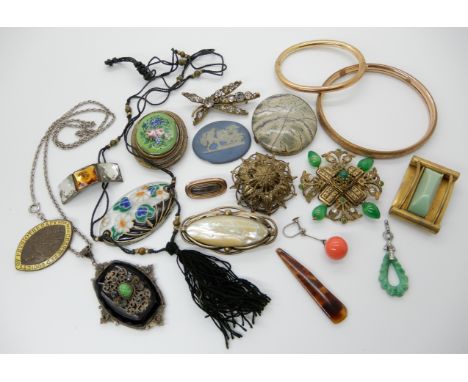 A collection of vintage costume jewellery to include an enamelled glass art deco necklace Condition Report: Not available for