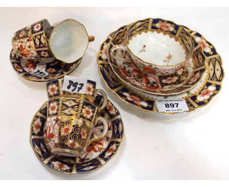 Four Royal Crown Derby Imari small cups and saucers and a Derby trio Condition Report: Available upon request