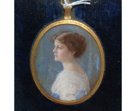 A painted portrait miniature of a lady signed K. Collings in gilt-metal oval frame, 7 x 6cm Condition Report: Available upon 