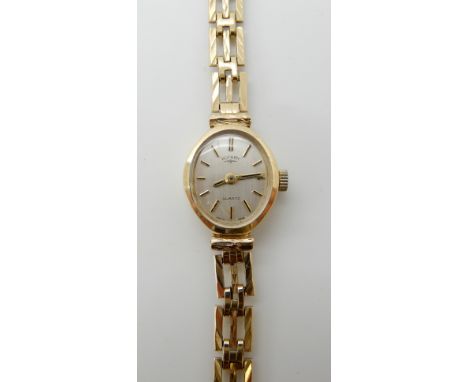 A 9ct gold ladies Rotary watch case 1.6cm x 1.4cm, strap 16.7cm, weight including mechanism 11.4gms Condition Report: Availab