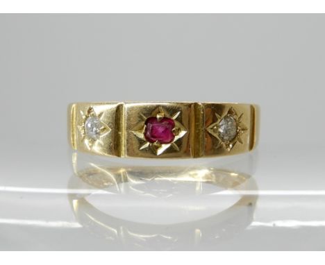 A 15ct ruby and diamond ring, dated Birmingham 1875, size I1/2, weight 2.5gms Condition Report: Available upon request