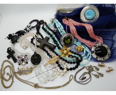 A micro-mosaic pendant and a collection of vintage costume jewellery Condition Report: Not available for this lot