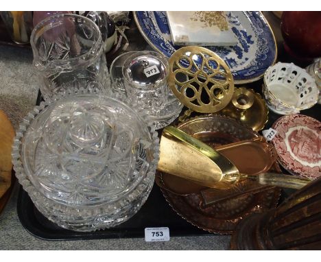 Various ceramics, glass and metalware including Worcester Evesham, Chinese pottery, Doulton 'The Gleaners' jug, crystal bowl 