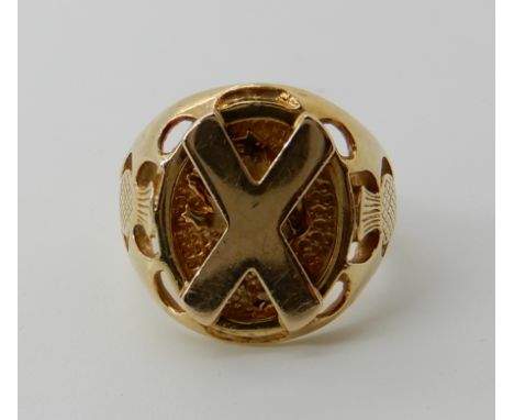 A 9ct gold St. Andrew's Cross ring, size S1/2, weight 8gms Condition Report: Available upon request