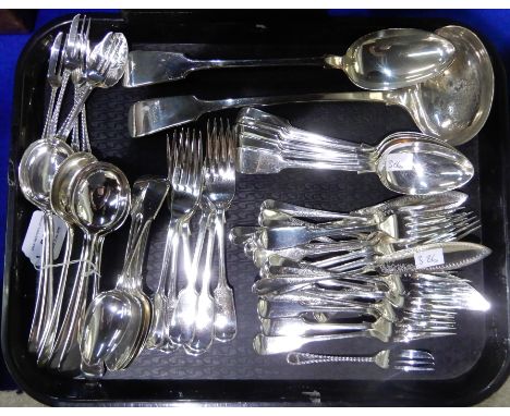 A tray lot of loose EP cutlery including a soup ladle and basting spoon Condition Report: Available upon request