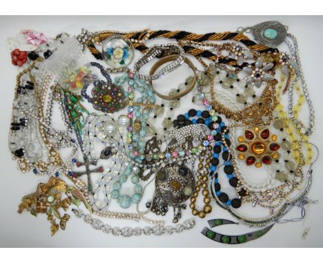 A collection of vintage costume jewellery to include, an early Butler &amp; Wilson Leopard brooch,  a pair of Czech glass ear