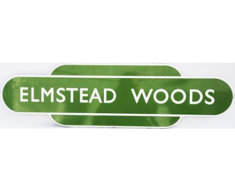 Totem BR(S) ELMSTEAD WOODS fully flanged, light green. Ex SER station between Grove Park and Chislehurst. In excellent condit