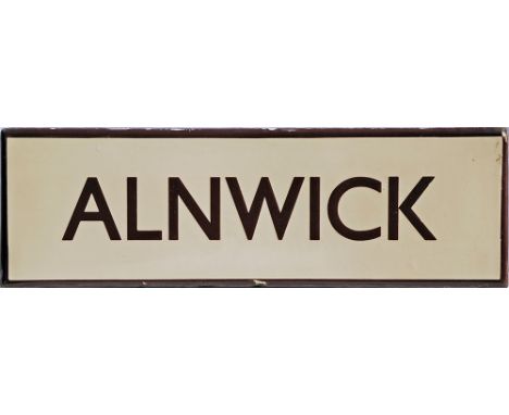 North Eastern Railway enamel Lamp Tablet ALNWICK, chocolate and cream in very good condition.