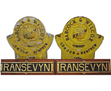 Steam Roller/Traction Engine Nameplates, a pair RANSEVYN together with Babcock & Wilcox London & Renfrew Boiler Plates, a pai