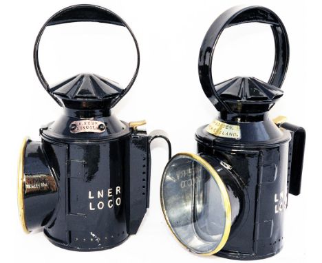 LNER Loco Handlamp plated R. HUNT LINCOLN. Together with a similar plated H. BOWDEN NEW ENGLAND. Both tastefully restored.