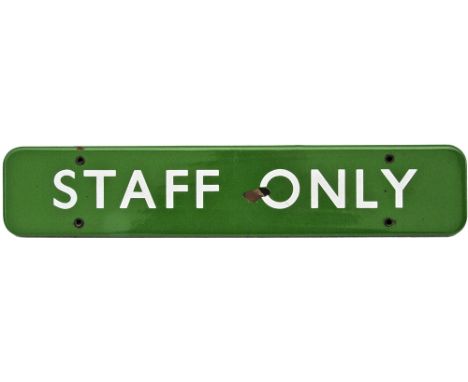 BR(S) enamel Doorplate STAFF ONLY fully flanged, light green. Small chip to centre.