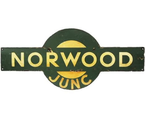 Southern Railway enamel Target NORWOOD JUNC. Ex LBSCR station, opened 5th June 1839 as Jolly Sailor, becoming Norwood in 1846