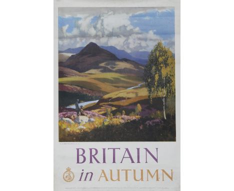 Poster Travel Association 'Britain in Autumn' by Norman Wilkinson, size 20in x 30in. Depicts a tranquil Lake District view. F