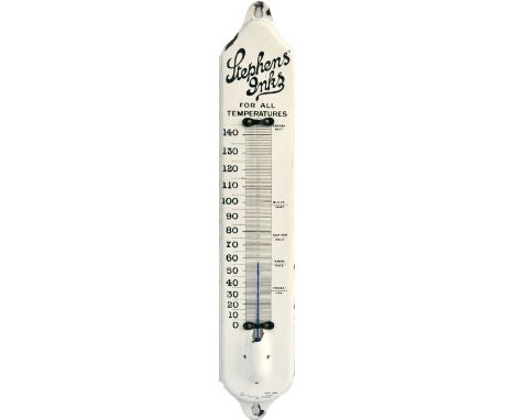 Advertising Enamel Stephens Inks Thermometer , black on white enamel, with makers name Jordan Ltd Bilston 11/20 on the bottom