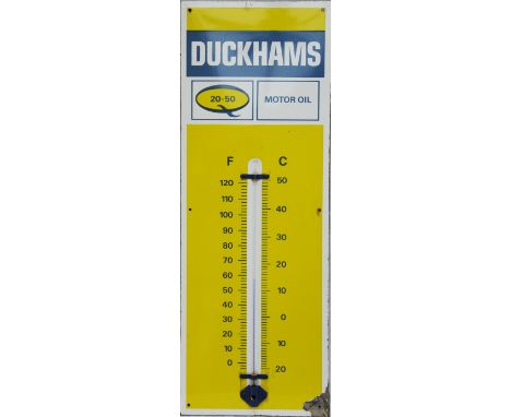 Advertising enamel Thermometer 'Duckhams Motor Oil 20 - 50 Q'. Measures 36in x 13in. Thermometer is in working condition, sig