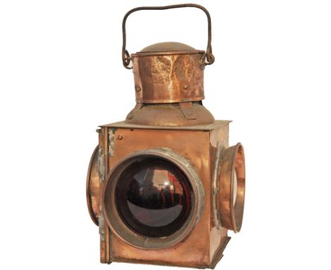 LMS all copper Crossing Lamp with 2 clear and 2 red bullseye lensed. Stamped 'LMS No 241'.