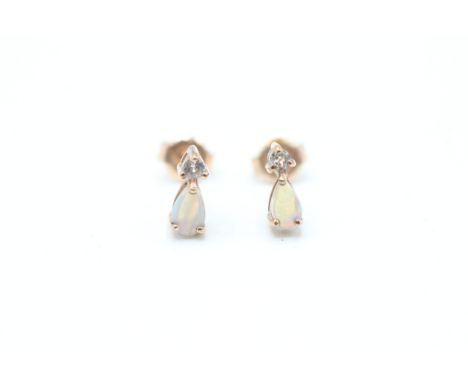9ct gold opal &amp; white gemstone drop earrings (0.7g)