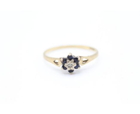 9ct gold sapphire and diamond flower cluster ring (1g)