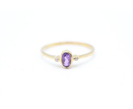 9ct gold amethyst &amp; diamond dress ring (1.1g)