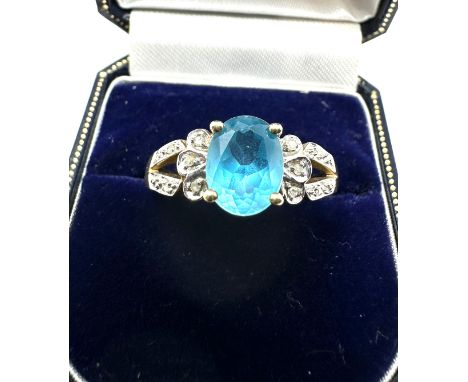 9ct gold blue tourmaline &amp; diamond ring weight  4.2g