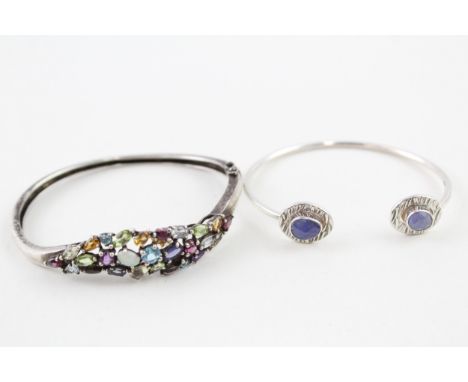 Collection of Sterling Silver Gemstone Bangles Inc. Opal x 2 23g