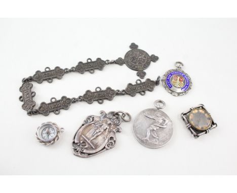 6 x .925 sterling silver fobs / mefdallions inc compass etc