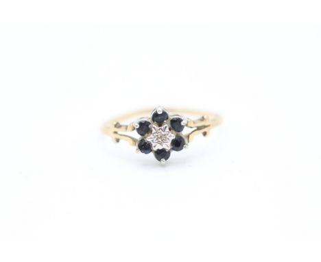 9ct gold sapphire and diamond cluster ring (1g)