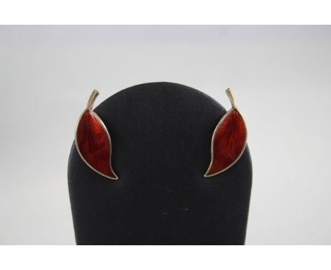 Pair of David Andersen Sterling Silver Red Enamel Clip On Earrings 5g