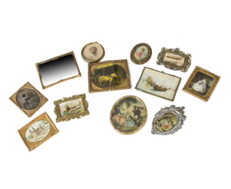  Dolls' House Pictures, pressed tinplate oval ornate picture frame with children playing --3¼in. (8cm.) high, one gold painte
