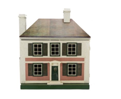 A Triangtois Wooden  Dolls' House DH/9,  rough-cast and brick-paper façade, central front door with lion knocker and 'Letter'