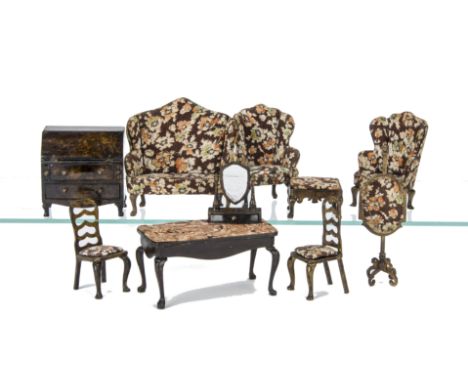 Tri-ang Period Queen Anne  Dolls' House Furniture, comprising side table with plastic imitation marble top --4¼in. (10.5cm.) 