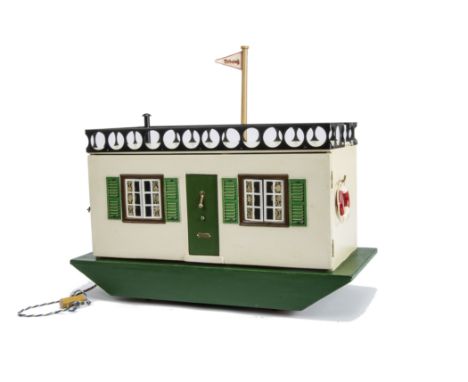 A Triangtois  Dolls' House Houseboat 1932-33,  painted cream with green painted hull, front door with knocker and letter box,