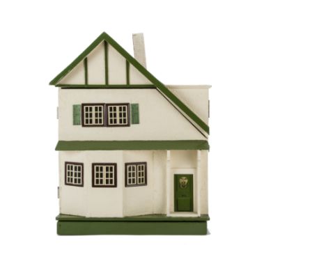 A Tri-ang A symmetrical Wooden Size D  Dolls' House, rough-cast façade, timbered gable, green front door with lion head knock