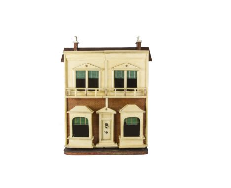 A G & J Lines No 20 boxed-back  Dolls' House,  with central front door with lion head knocker, bay window each side, two larg