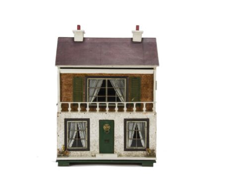 A Tri-ang Wooden  Dolls' House Cottage No DH C,  rough-cast ground floor, central front door with lion head knocker and 'Lett