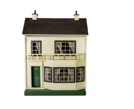 A G & J Lines No 60  Dolls' House 1915-17,  repainted cream, green front door to the left with lion knocker, large bay window