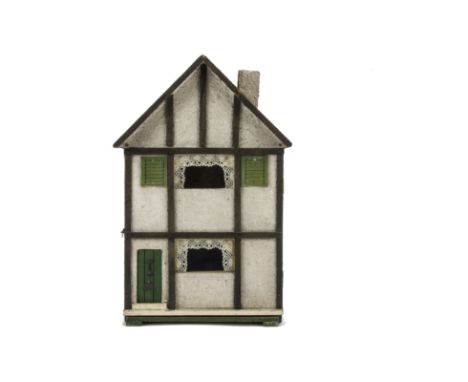 A small Tri-ang Wooden Size O  Dolls' House,  rough-cast and timbered façade, green front door with knocker and letter box, t