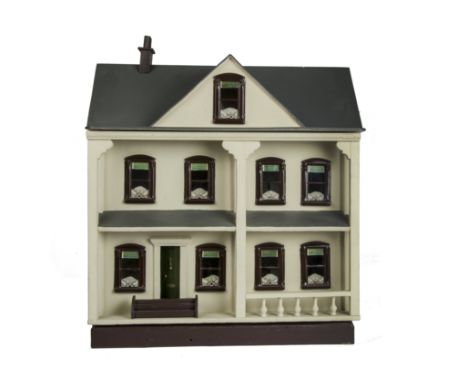 A G & J Lines No 37  Dolls' House 1925,  painted cream and grey with nine tinplate windows, green front door with knocker and