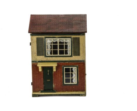 A Tri-ang Wooden  Dolls' House Cottage No DH B,  rough-cast and brick-paper façade, green painted front door with knocker and