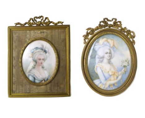 Two late 18th / early 19th century portrait miniatures, the first of Marie Antoinette after portrait by Elisabeth Louise Vigé