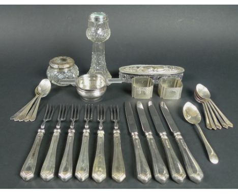 A collection of George V and later silver, including an Art Deco silver tea strainer and bowl, Birmingham 1936, William Neale