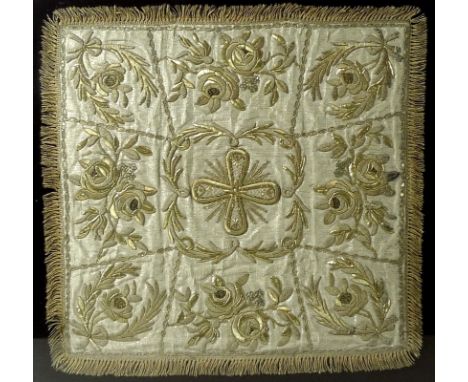 A late 17th or early 18th century ecclesiastical embroidered Communion Veil, likely Russian, of gold thread work on silvered 