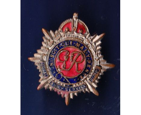 WWI Royal Army Service Corps sweetheart badge, made from silver with blue and red enamel.