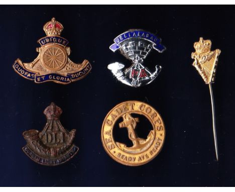 WWI/ WWII Sweetheart brooches (5) including Ulster Regiment tie pin, WWII Royal Artillery badge, WWI Durham Light Infantry ba