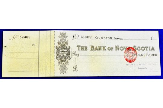 Jamaica 1912 Kingston Jamaica Cheque On The Bank Of Nova Scotia