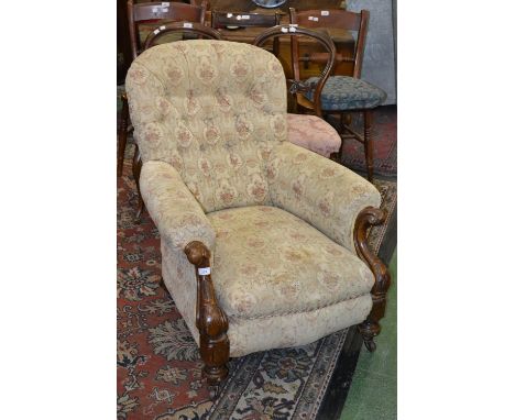 A Victorian mahogany button back arm chair, c.1880