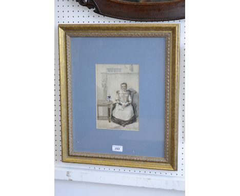 Thomas Lau**e (19th century)Portrait of a Lady, Beside a Tablesigned, watercolour, 23cm x 15.5cm