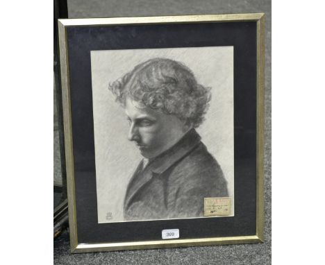 A** Gunniss (early 20th century)Portrait of a Young Manclass label, charcoal,  41cm x 30cm